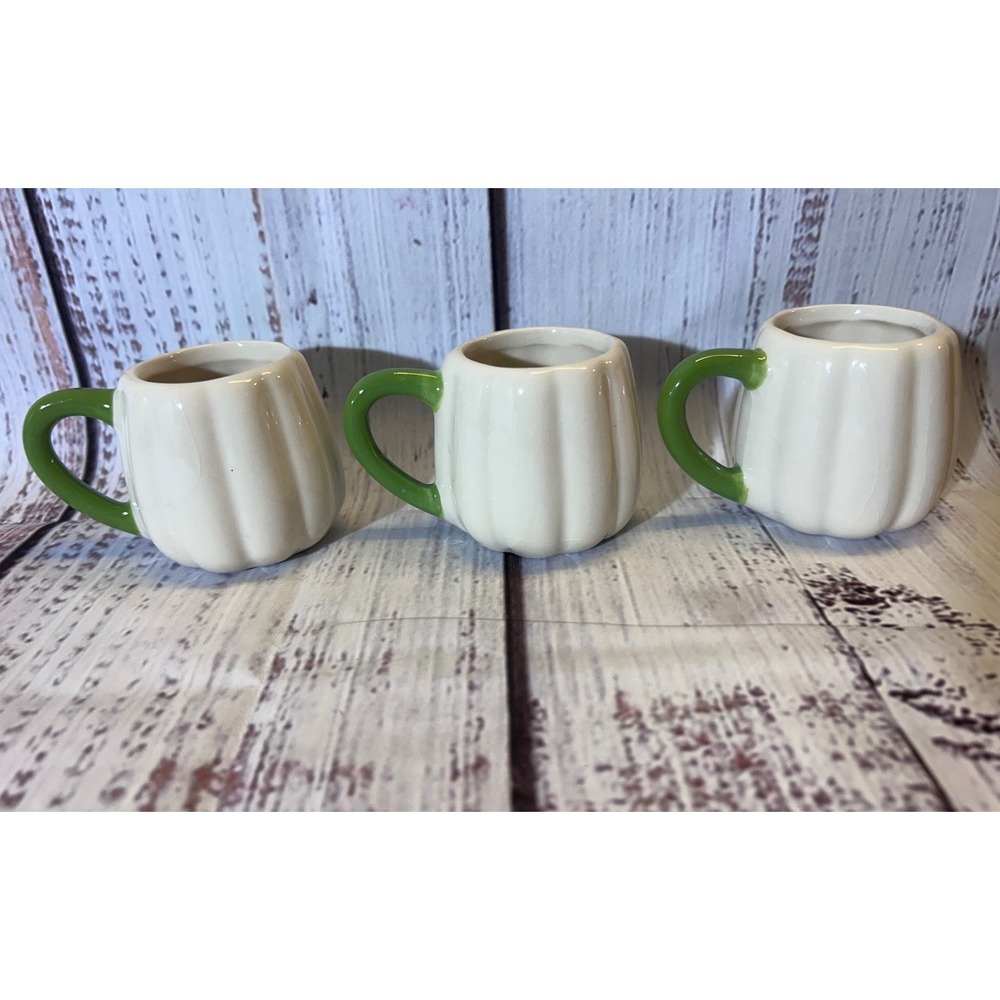 3 Robert Stanley Mini White Pumpkin Espresso Mugs 2oz Fall Harvest Kitchen Decor